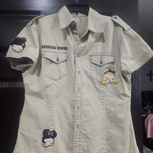 Harajuku Lovers Tan Shirt with Fun Patches
